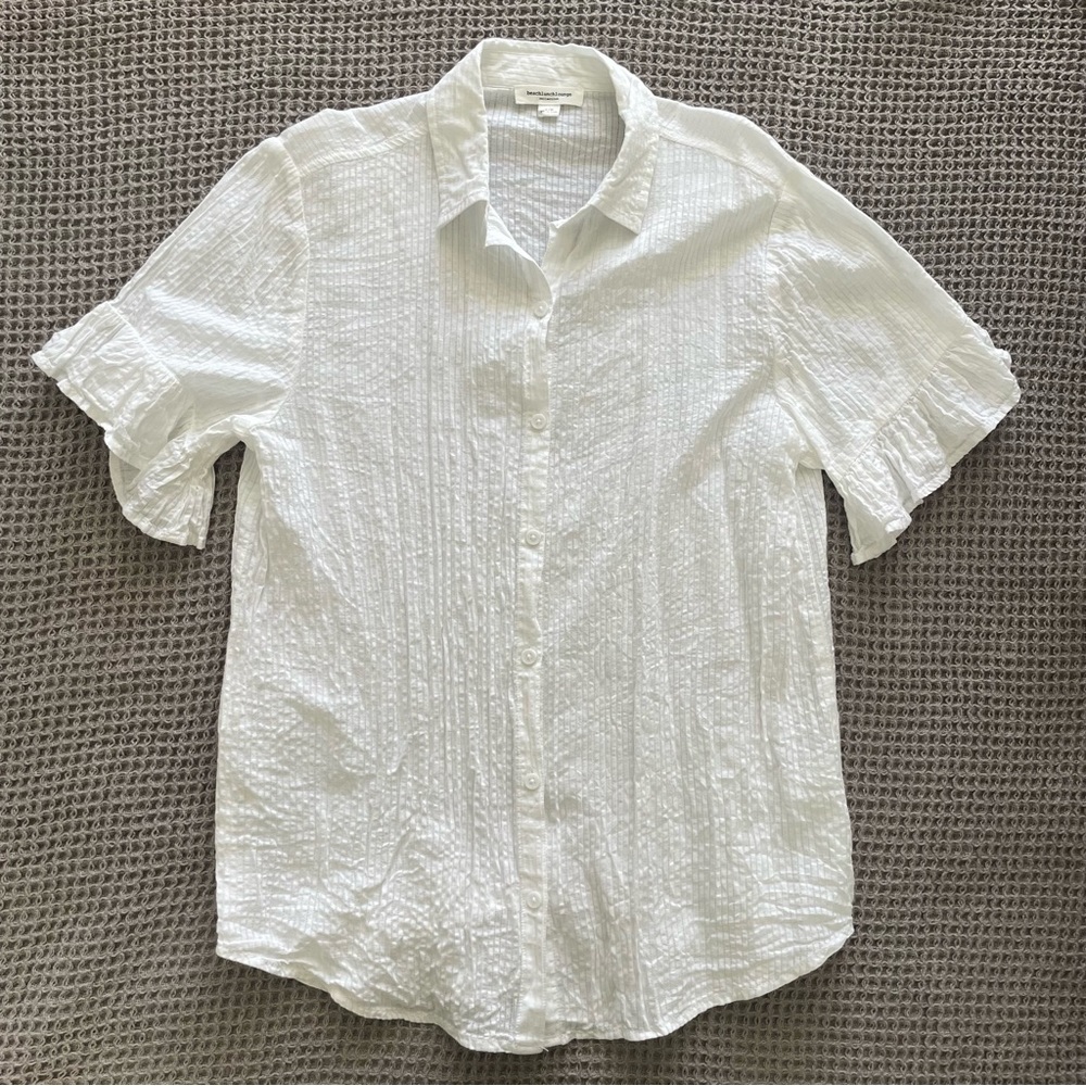 Beachy Ruffle Sleeve White Button Up